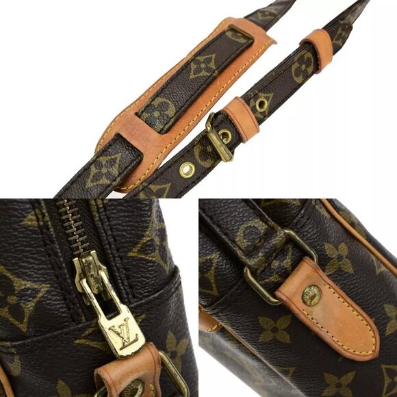 Auth LOUIS VUITTON Logo Danube MM Shoulder Bag Monogram Leather Brown - Picture 14 of 16